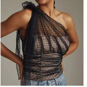 Anthropologie Tulle Corset One Shoulder Layered Top Polka Dot NWT Size Small